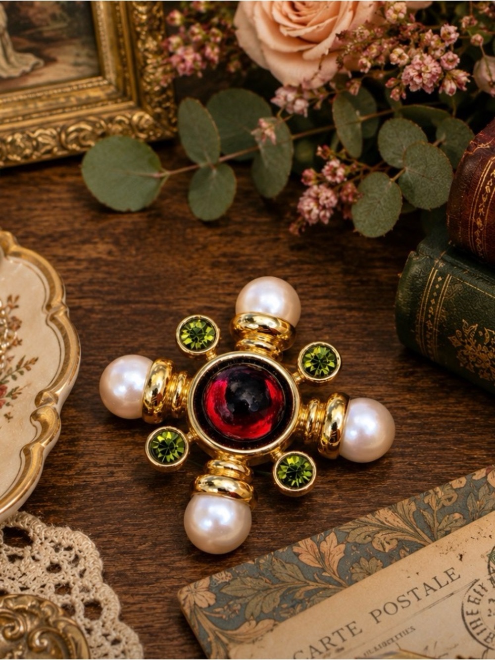 AVON 1996 Vintage Gripoix “Holiday Colors Collection” Maltese Cross Brooch